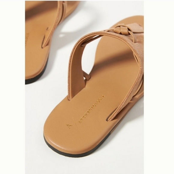 Anthropologie Lace-Up Casual Tan Brown Suede Leather Flip Flop Thong Sandals 10 - Picture 7 of 13
